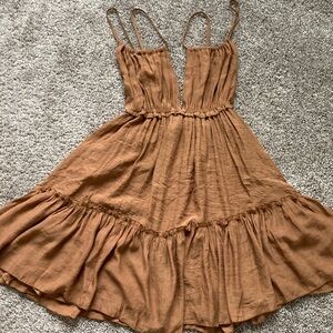 Copper Brown Open Back Strappy Boho Babydoll Tiered Ruffle Hem Boho dress sz S